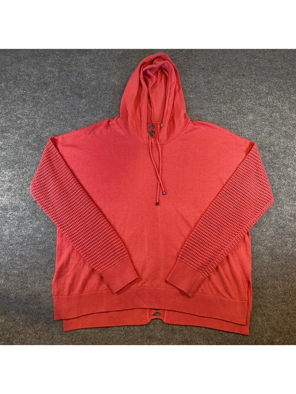 Stitches & Stripes Coral Pink Open Knit Back Hooded Sweater Women's Size XL